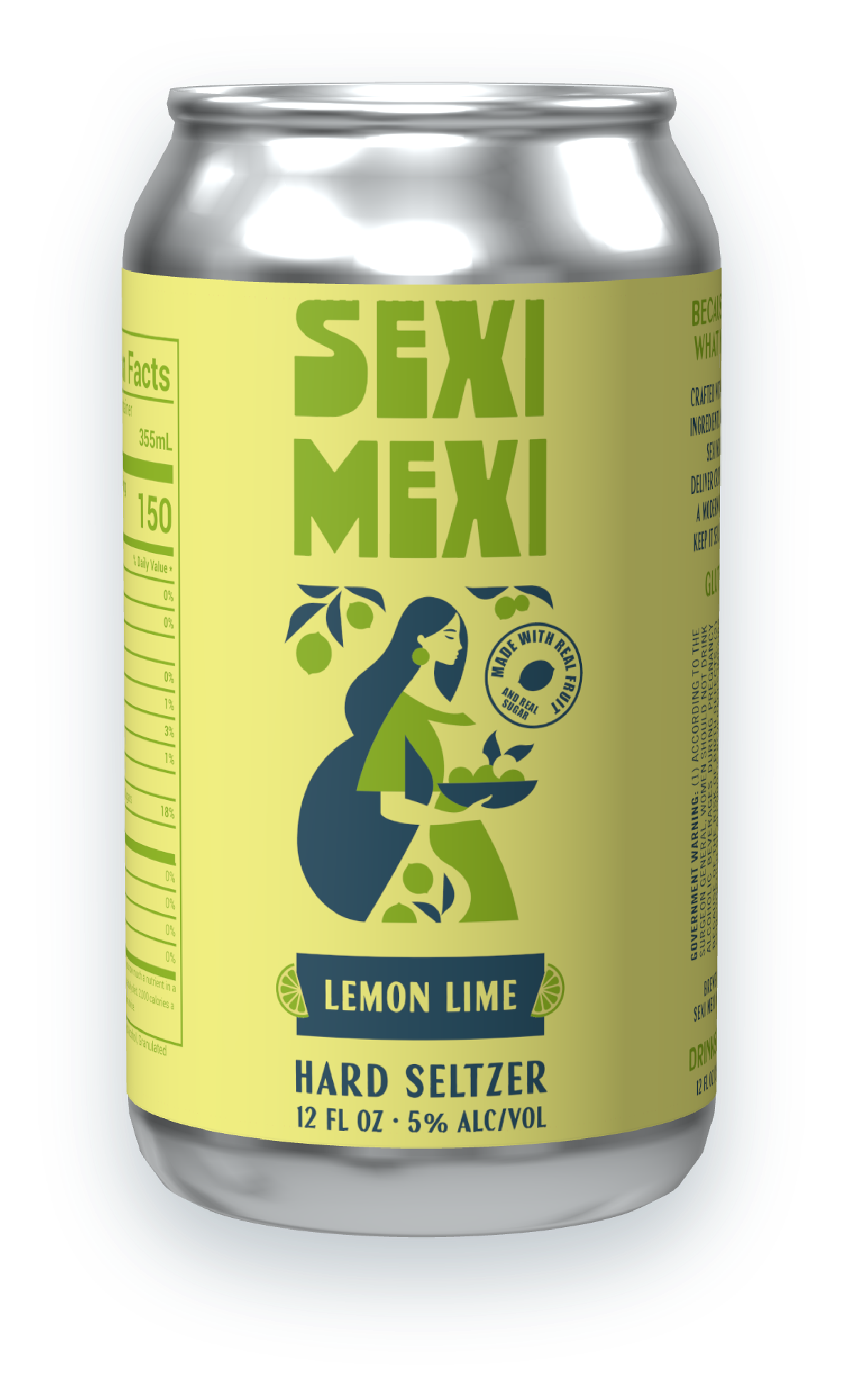 A 12 oz can of SEXI MEXI Lemon Lime Hard Seltzer